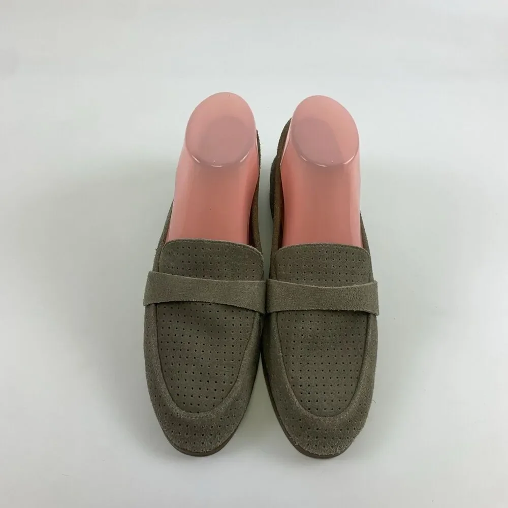 Lucky Brand Caviep Loafer Taupe Gray Suede Perforated Slip On Low Heel Women 8.5